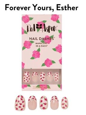 Red Aspen Forever Yours Esther Pink Floral Press-On Nails Short Almond NWT